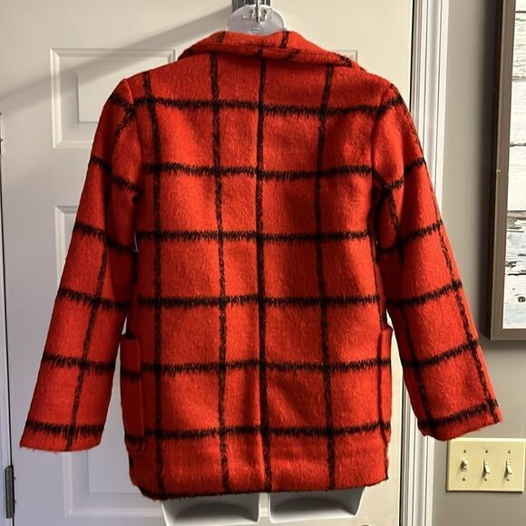 Old Navy Girl’s Red and Black Checked Peacoat Lined Jacket w/ Pockets- Lge 10/12 - Picture 11 of 16